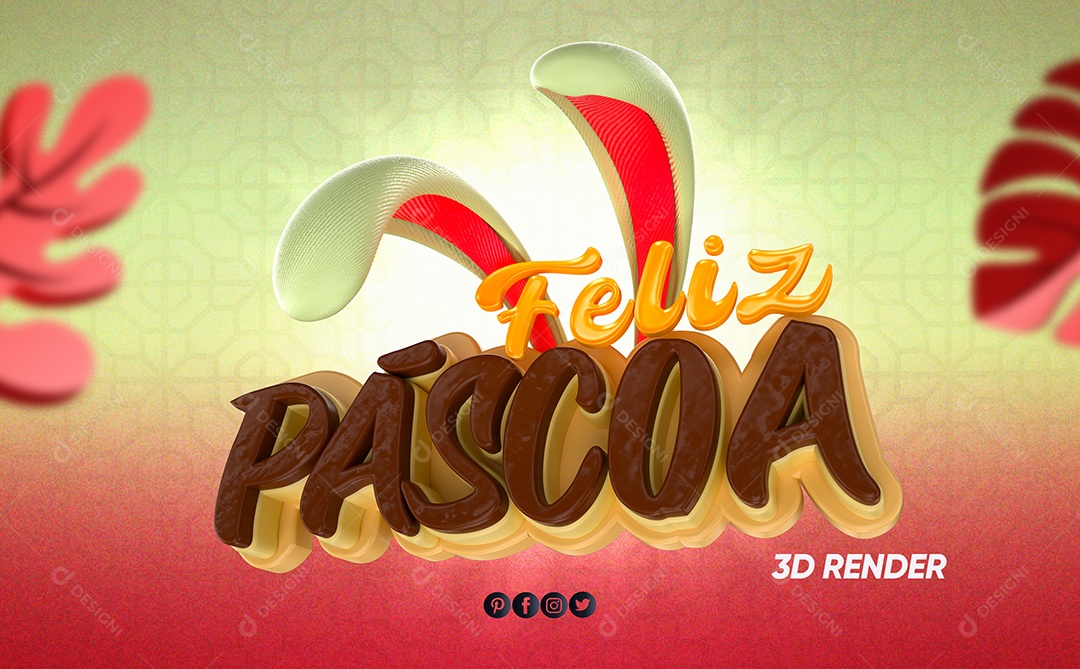 Feliz Páscoa Selo 3D Laranja Marron para Composição PSD