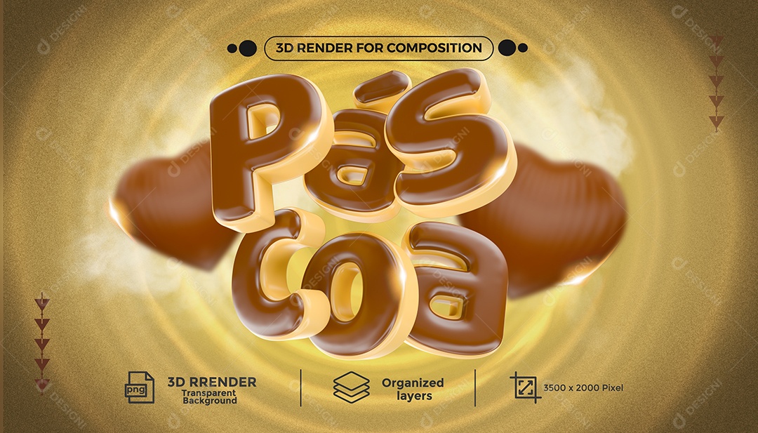 Páscoa Texto 3D Marron para Composição PSD