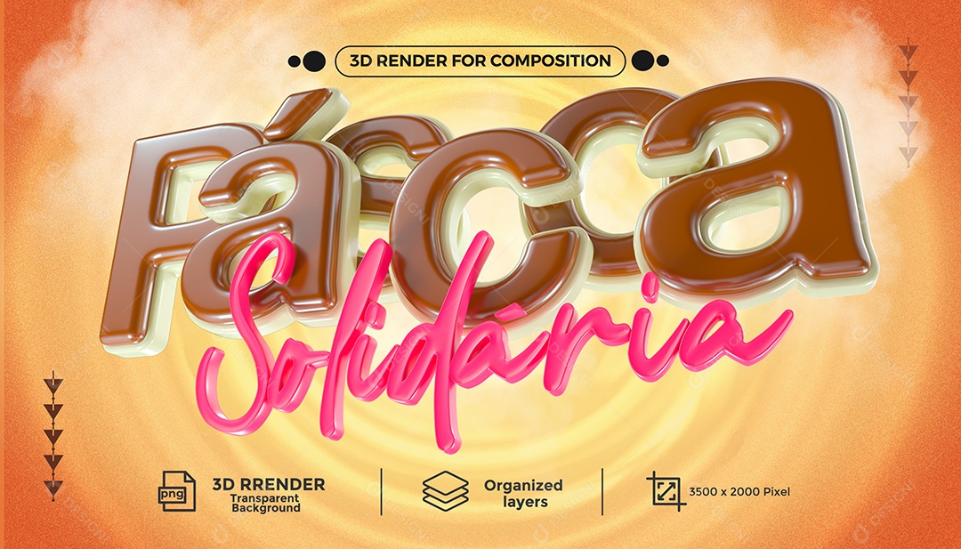 Páscoa Solidária Selo 3D Marron Rosa para Composição PSD