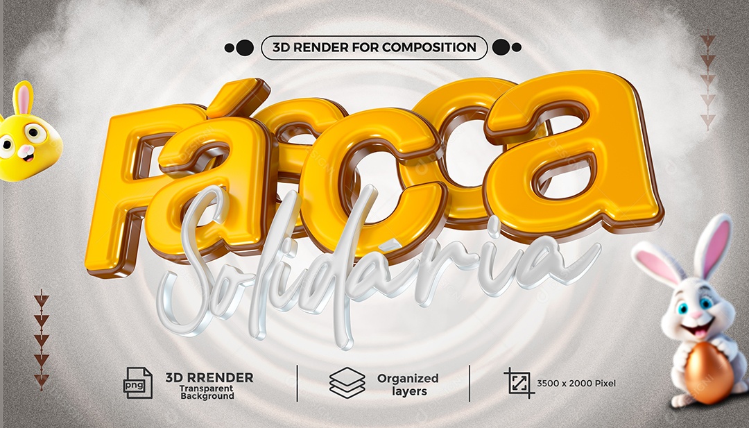 Páscoa Solidária Selo 3D Dourado Branco para Composição PSD