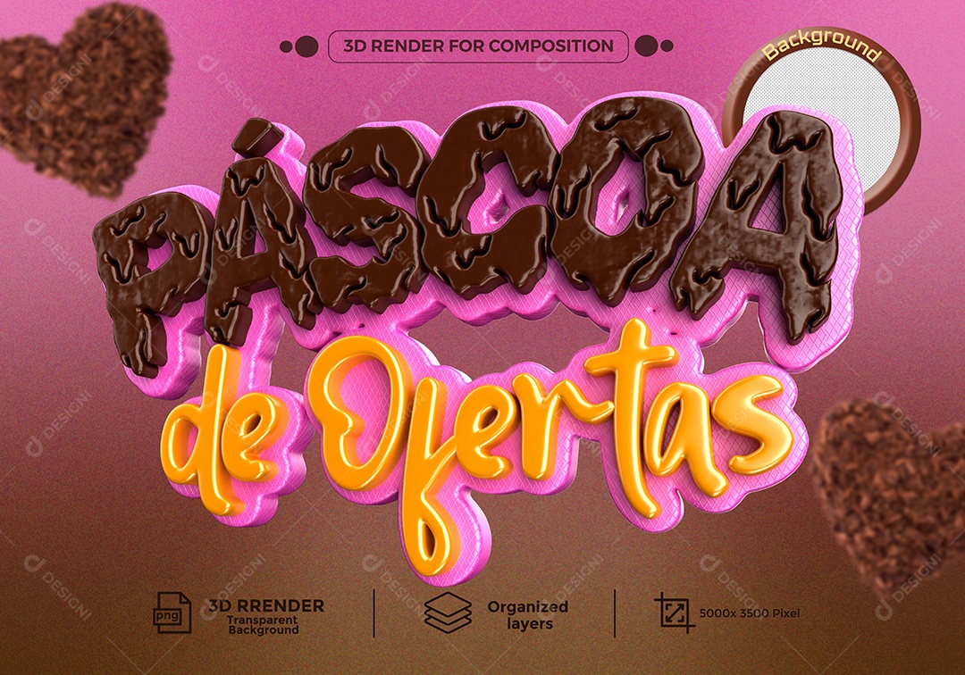 Páscoa de Ofertas Selo 3D Marron Rosa para Composição PSD