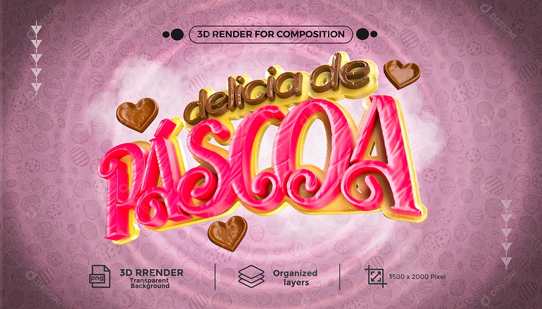 Delicia de Páscoa Selo 3D Marron Rosa para Composição PSD