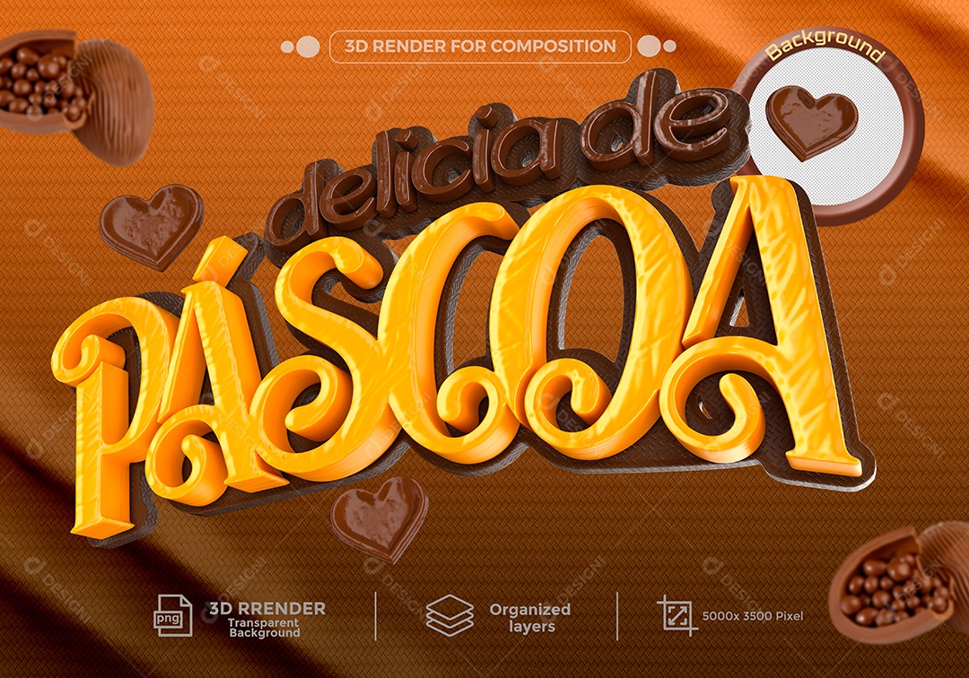 Delicia de Páscoa Selo 3D Marron Amarelo para Composição PSD