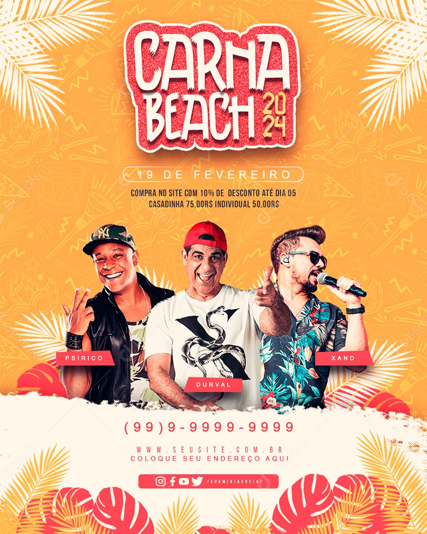 Flyer Carnaval Psirico Durval Xand Carna Beach 2024 Social Media PSD Editável