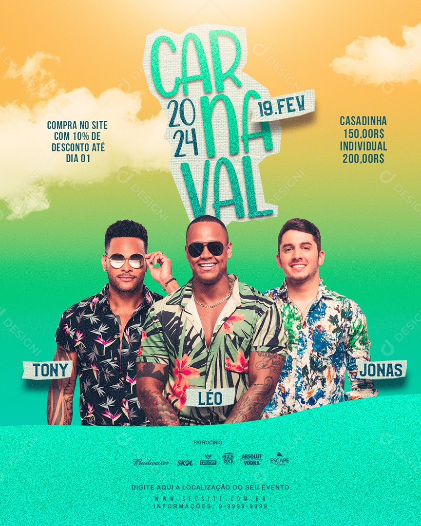 Flyer Carnaval 2024 Tony Léo Jonas Social Media PSD Editável