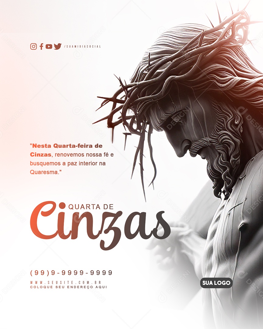 Social Media Quarta Feira de Cinzas 14 De Fevereiro renovemos nossa fé PSD Editável