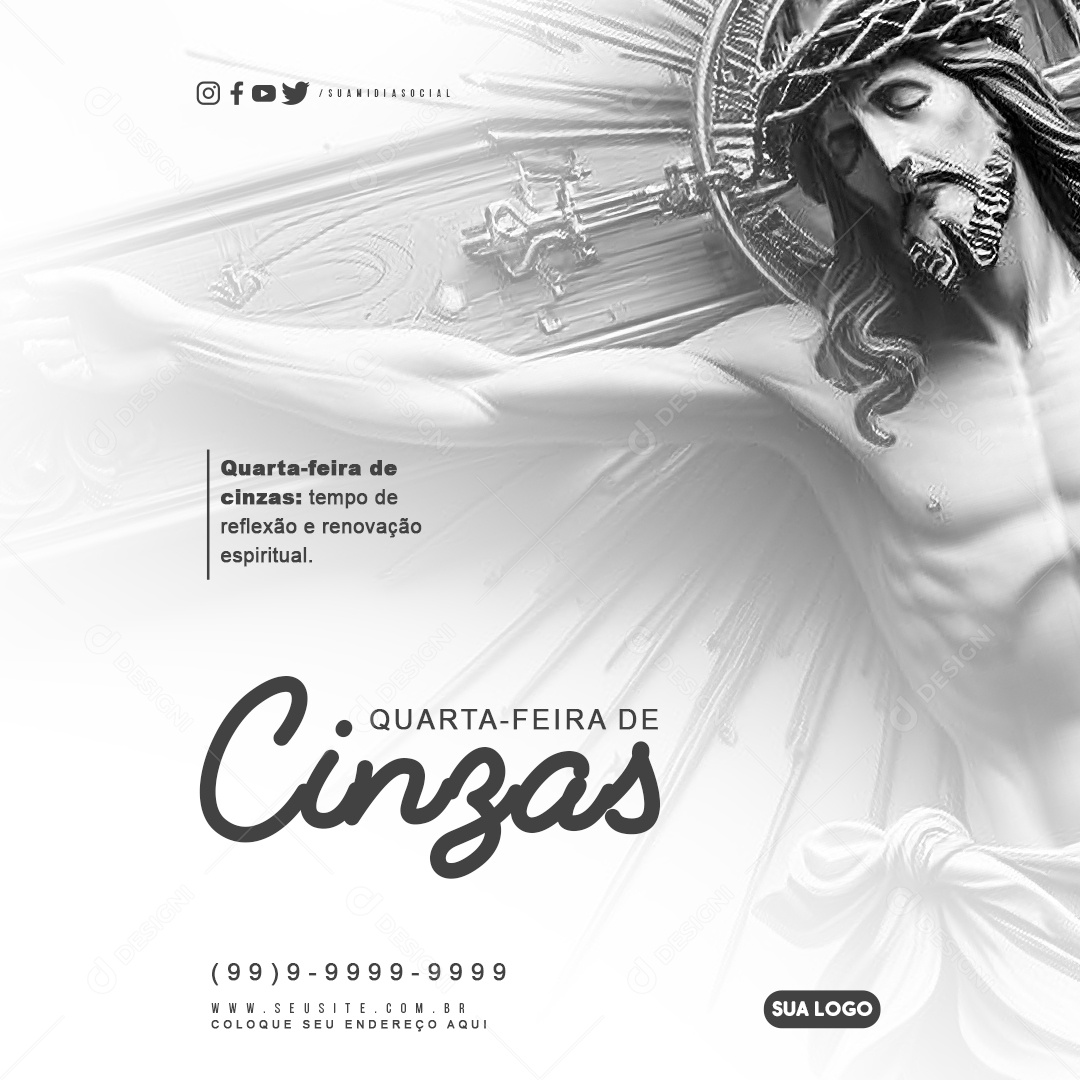 Quarta Feira de Cinzas 14 De Fevereiro tempo de reflexão e renovação Social Media PSD Editável