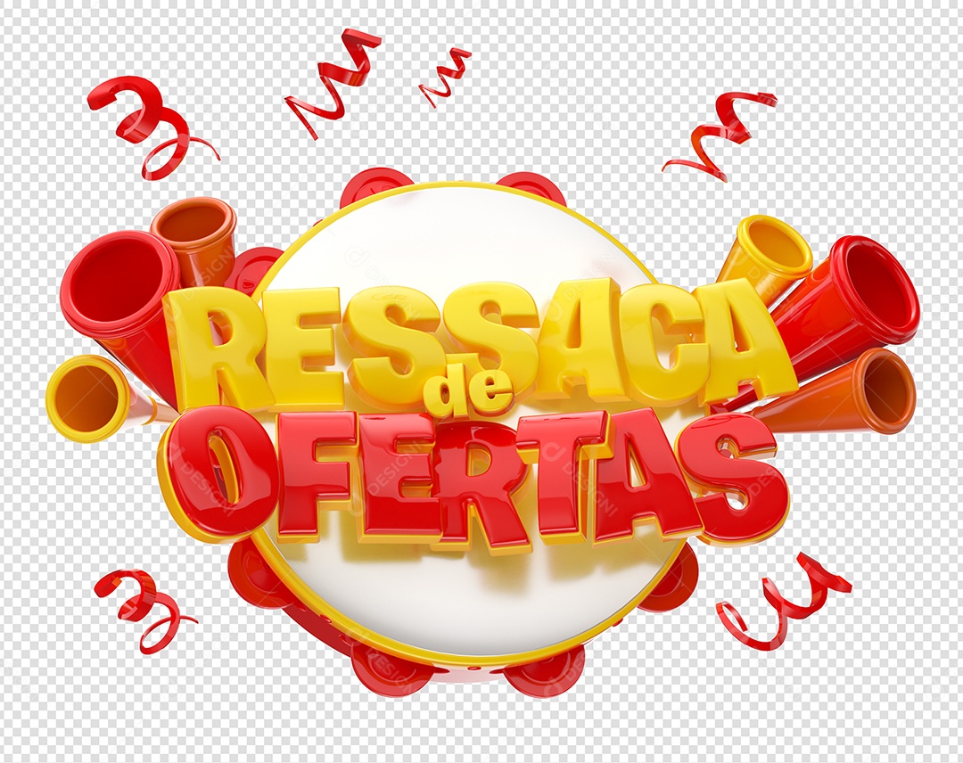 Ressaca de Ofertas Selo 3D Amarelo Vermelho para Composição PSD