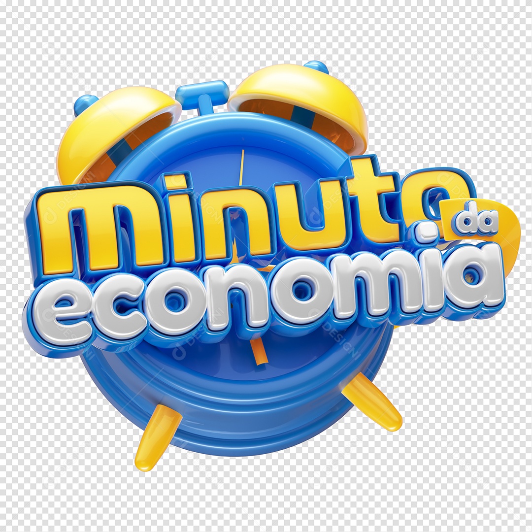 Minuto da Enconomia Selo 3D Azul Amarelo Branco para Composição PSD