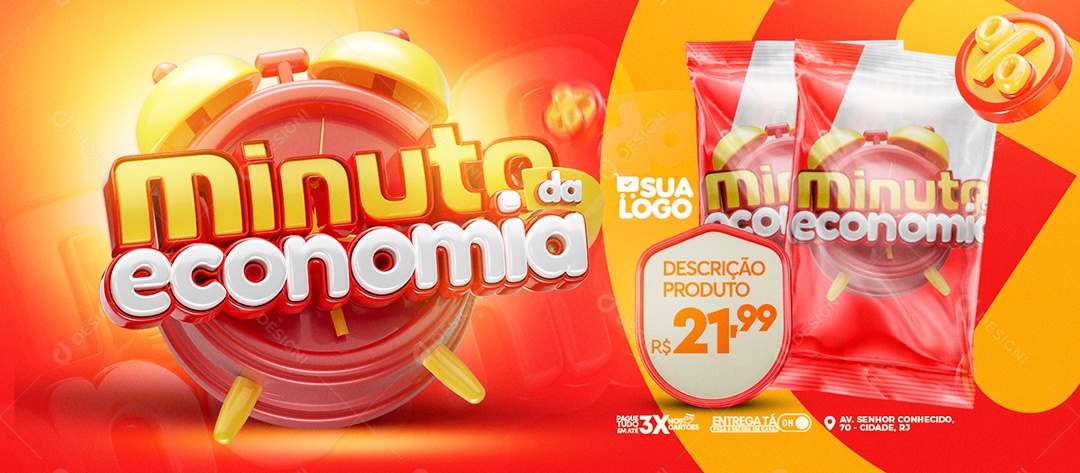 Banner Minuto de Enconomia Pague tudo em Até 3X Social Media PSD Editável