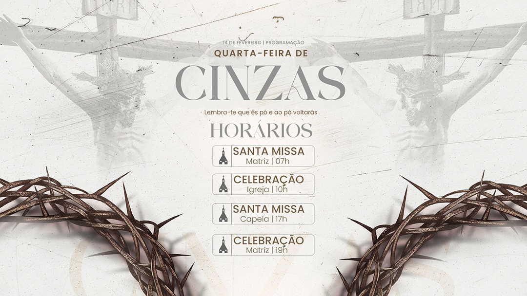 Banner Quarta Feira de Cinzas 14 De Fevereiro Horários de Funcionamento Social Media PSD Editável