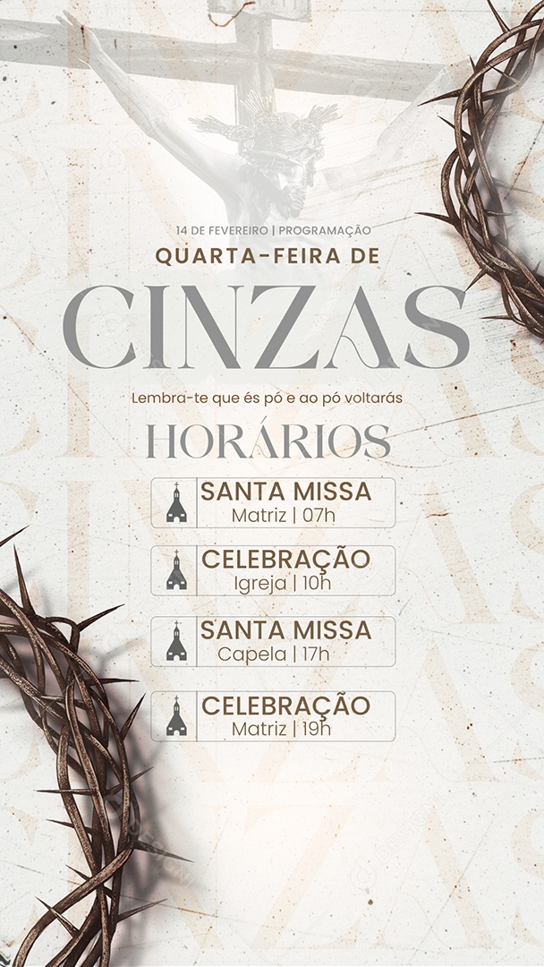 Story Quarta Feira de Cinzas 14 De Fevereiro Horários de Funcionamento Social Media PSD Editável