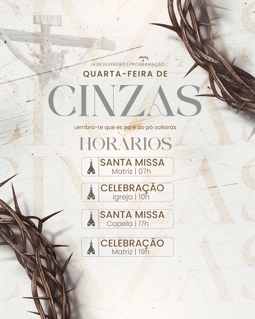 Ash Wednesday, February 14th, Opening Hours, Social Media, Editable PSD