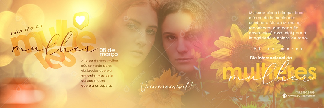 Carrossel Dia Internacional da Mulher 08 de março Você é incrível Social Media PSD Editável