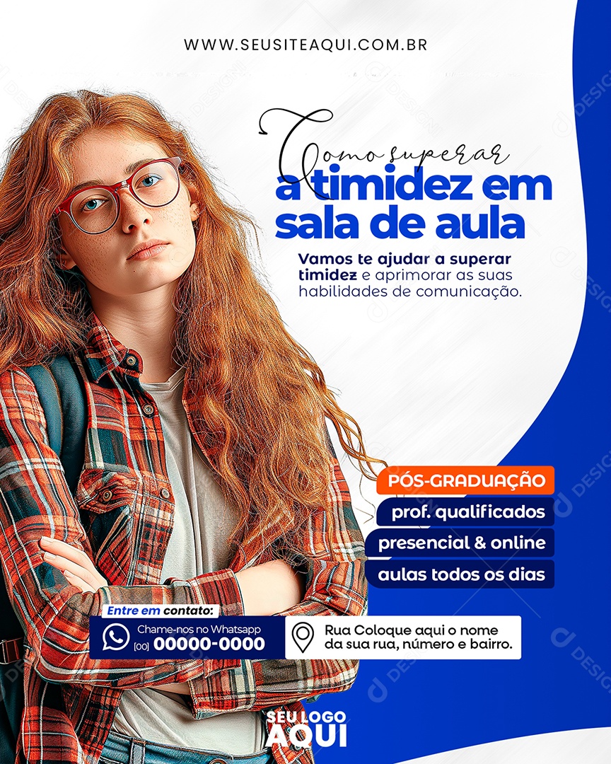 Como Superar a Timidez em Sala de Aula Social Media PSD Editável