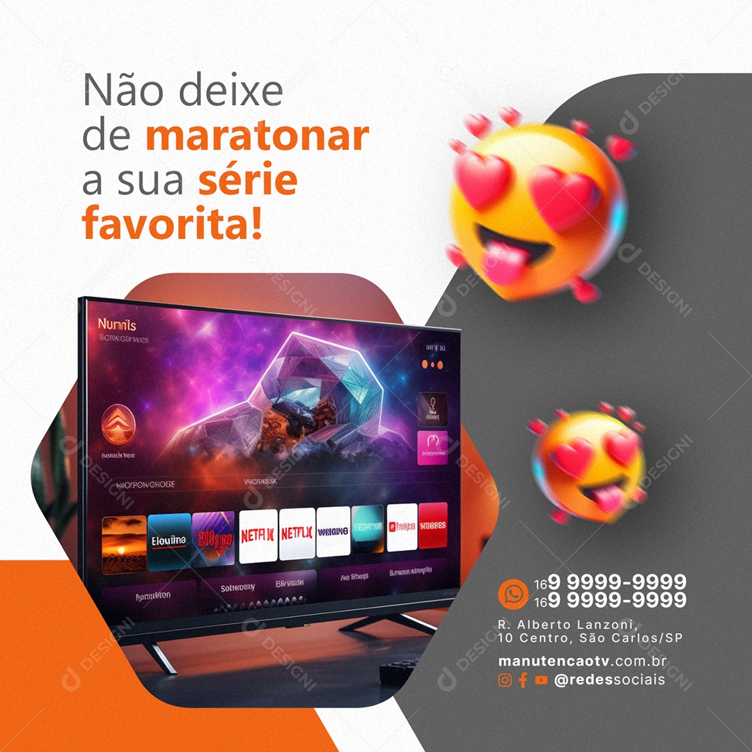 Manutenção De TV Não deixe de maratonar a sua série favorita Social Media PSD Editável