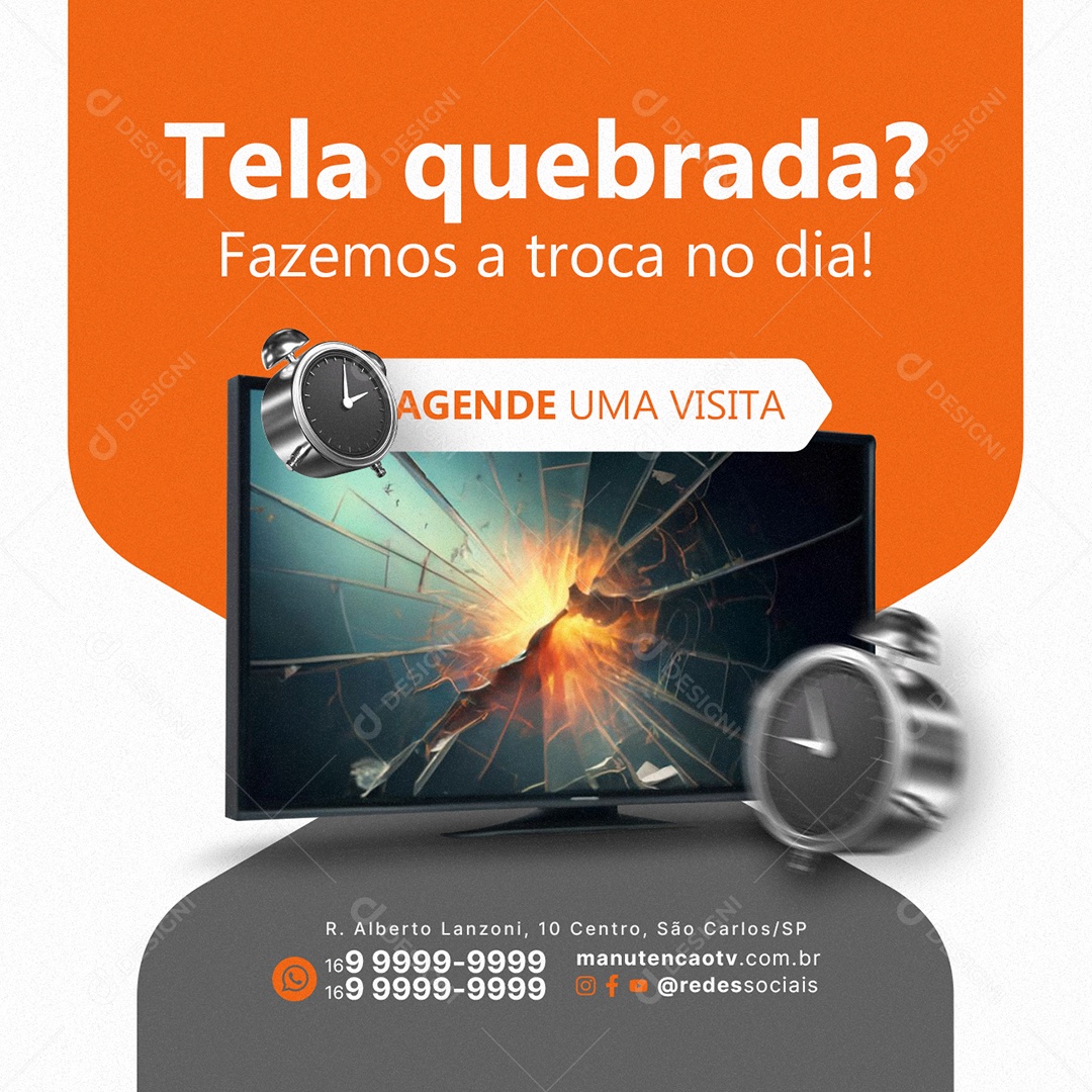 Manutenção De TV Tela quebrada Fazemos a troca no dia Agende uma visita Social Media PSD Editável