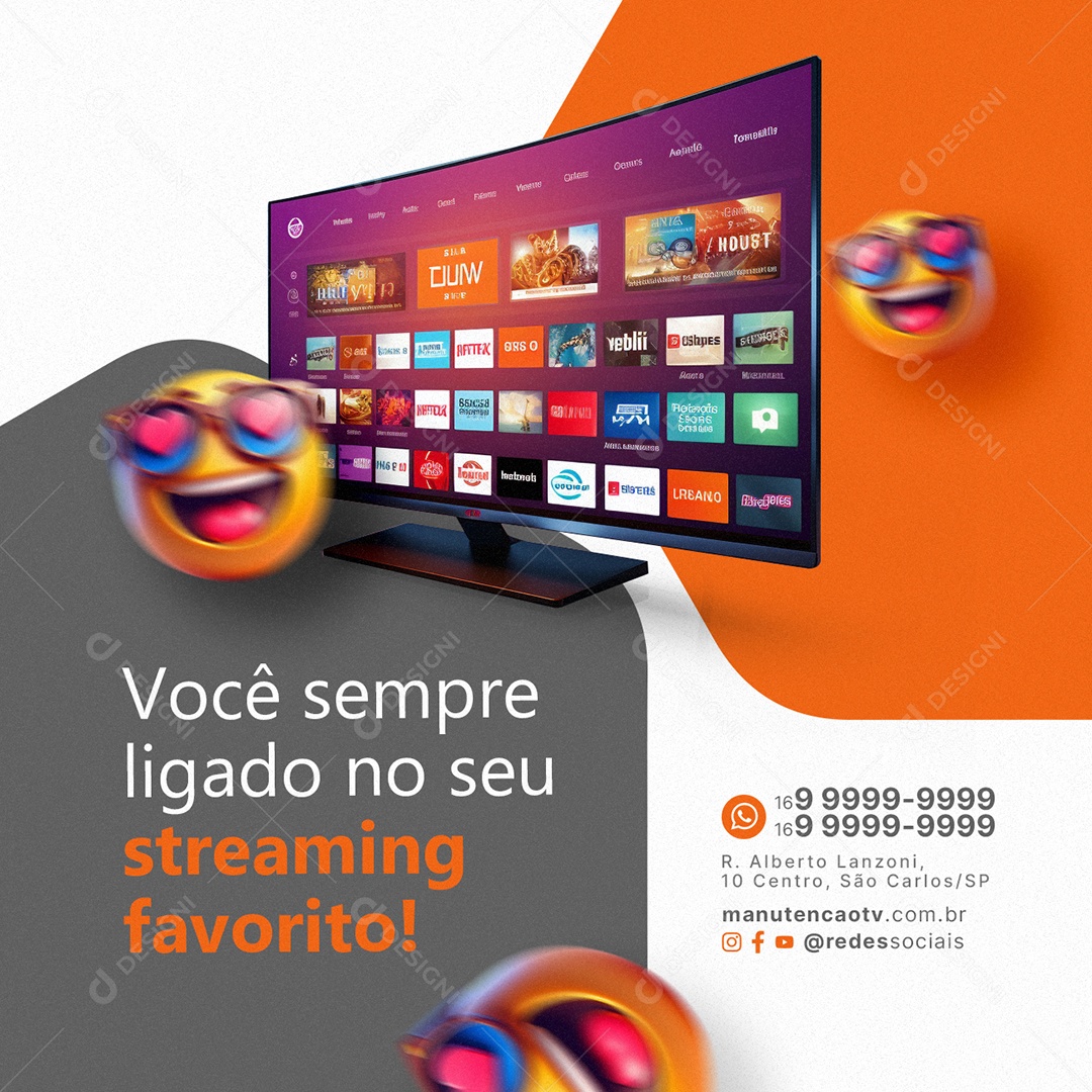 Manutenção De TV Você sempre ligado no seu streaming favorito Social Media PSD Editável