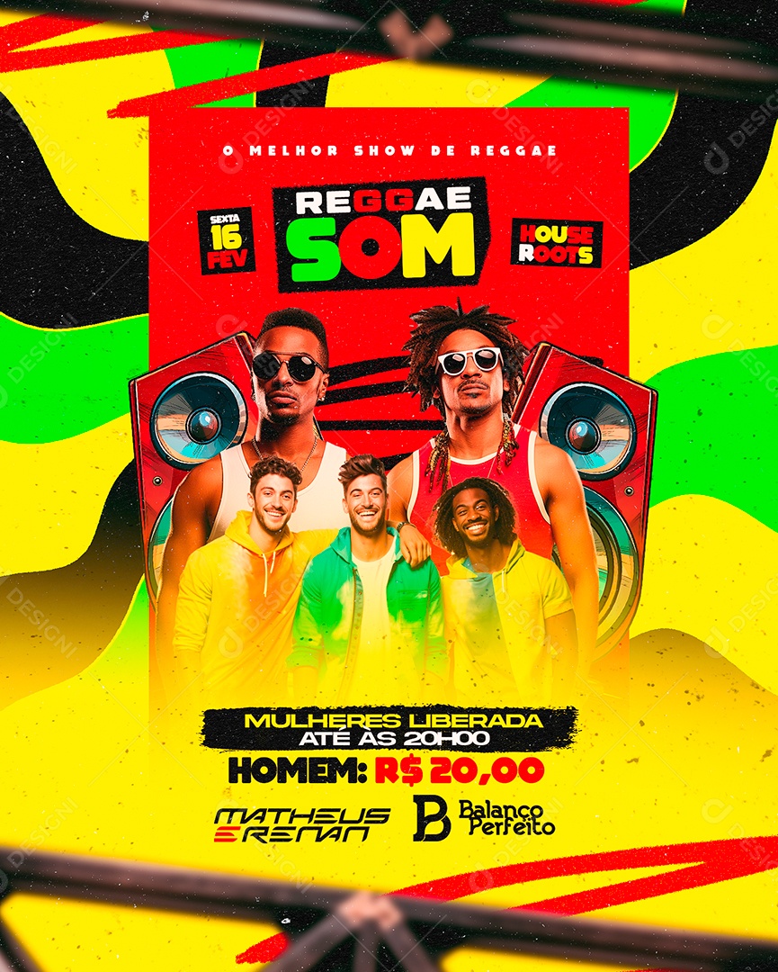 Flyer Reggae Som House Roots Matheus e Renan Balanço Perfeito Social Media PSD Editável