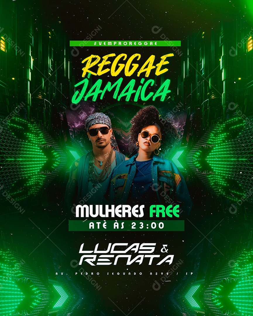 Flyer Reggae Jamaica Mulheres Free Lucas e Renata Social Media PSD Editável