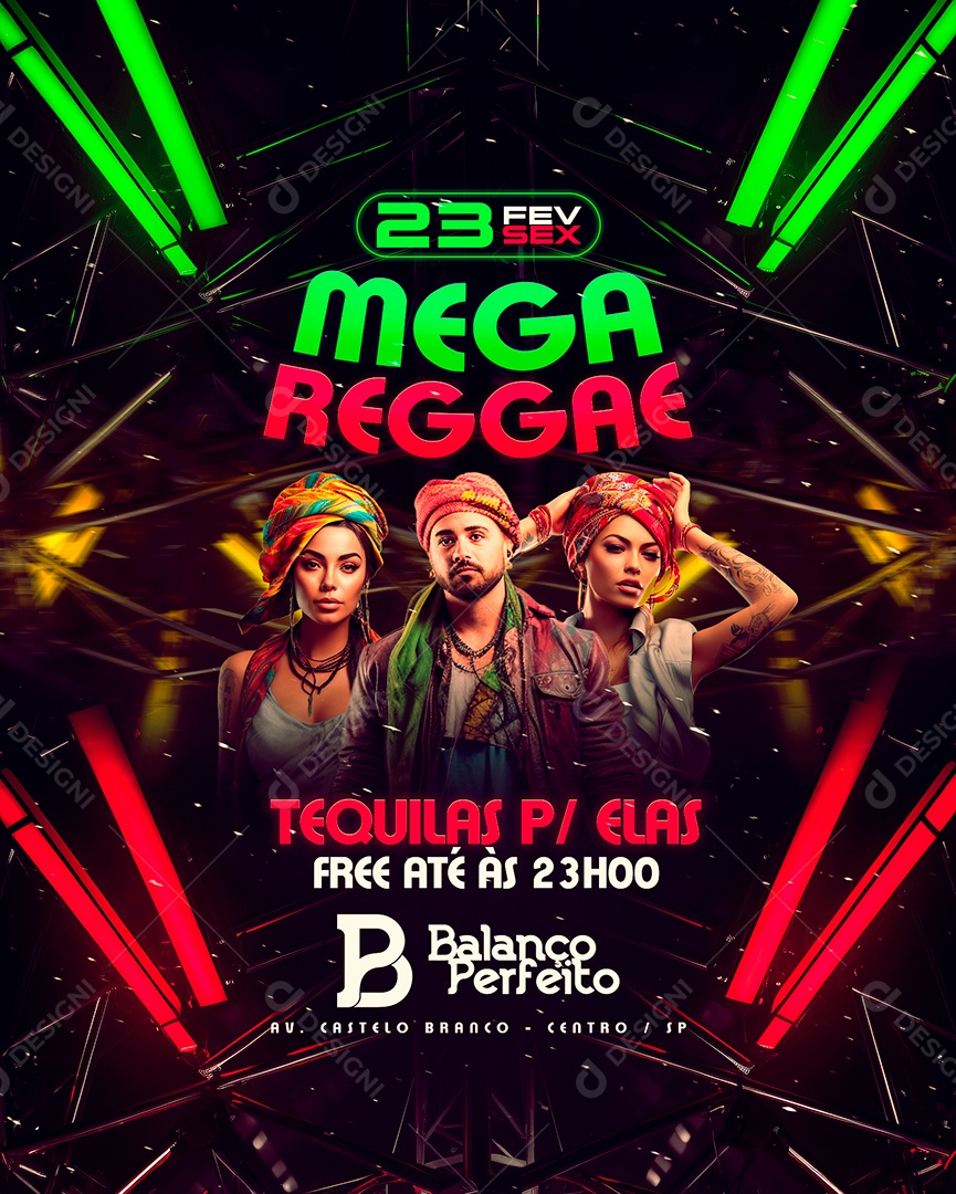 Flyer Mega Reggae Tequila pra Elas Balanço Perfeito Social Media PSD Editável