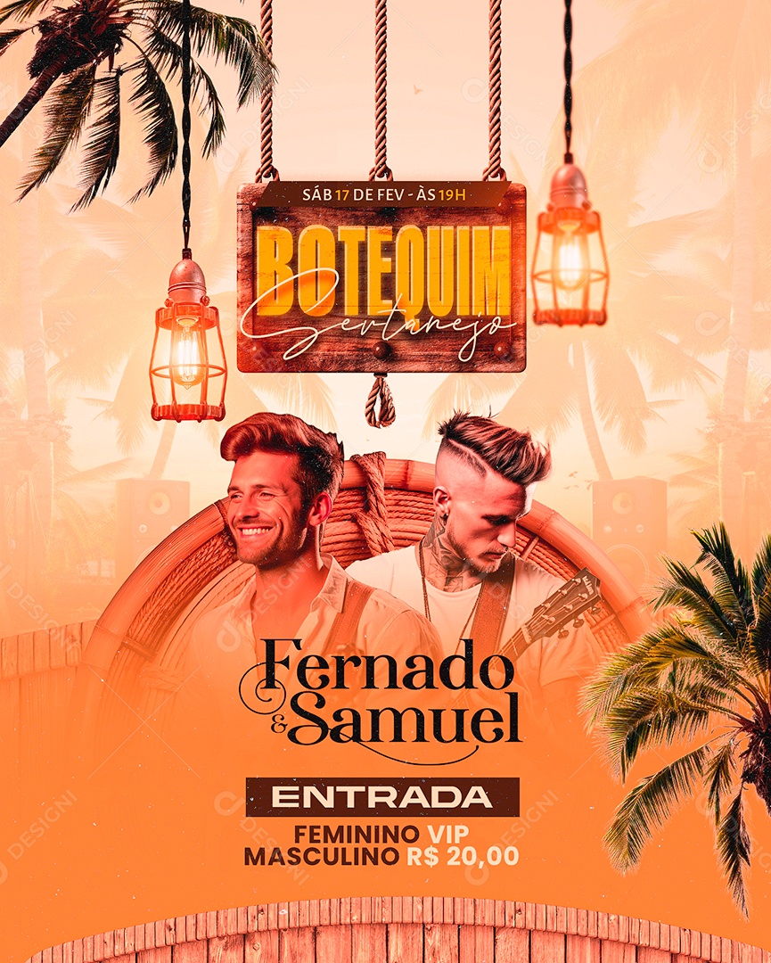 Flyer Botequim Sertanejo Fernado e Samuel Social Media PSD Editável