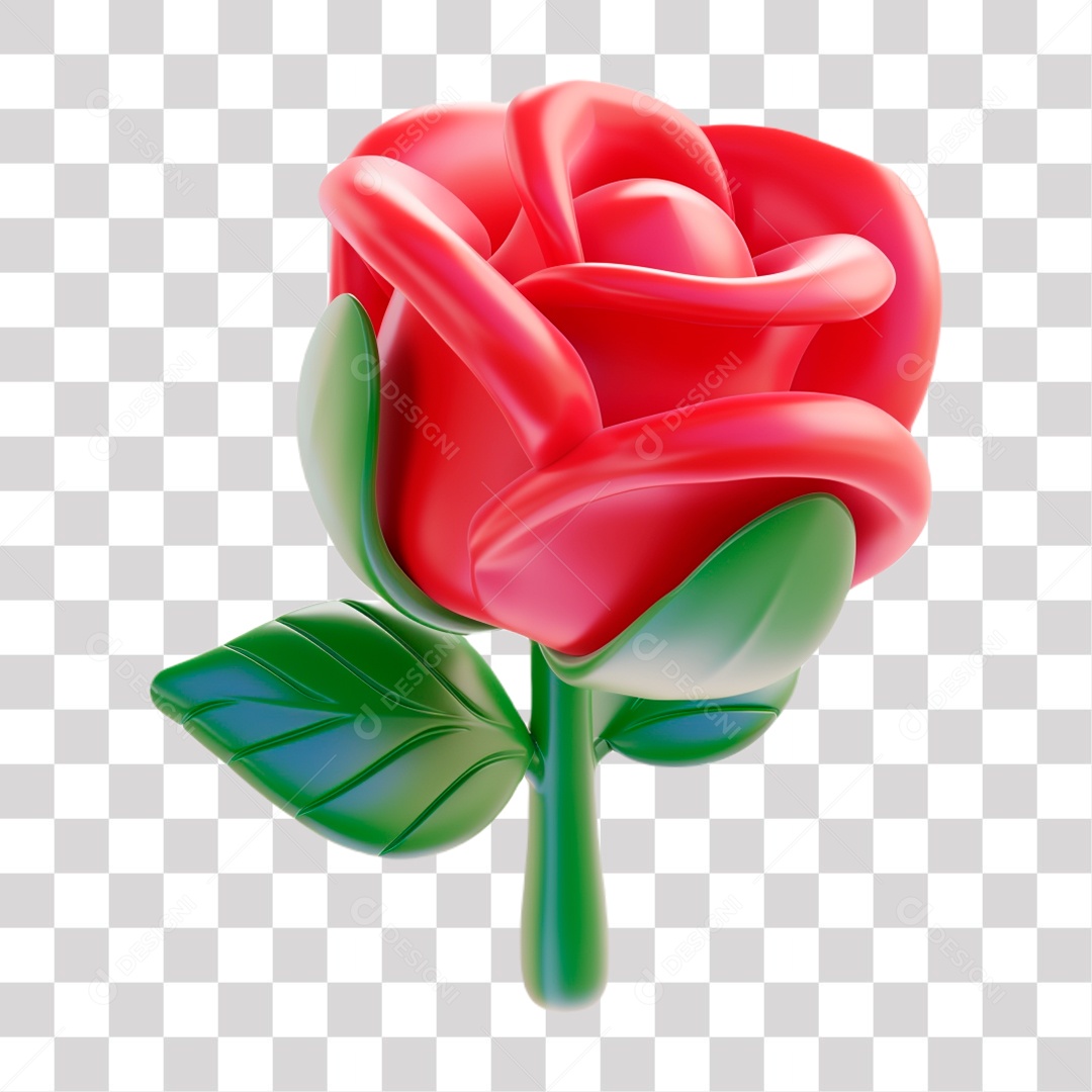 Elemento 3D Rosa Vermelha do Dia das Mulheres para Composição PNG Transparente