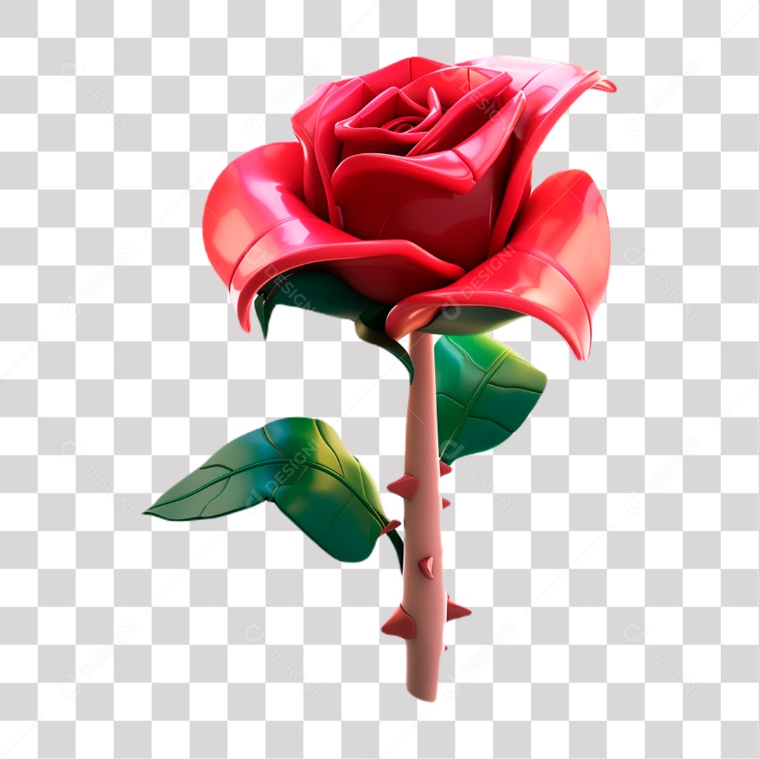 Elemento 3D Rosa Vermelha do Dia das Mulheres para Composição PNG Transparente