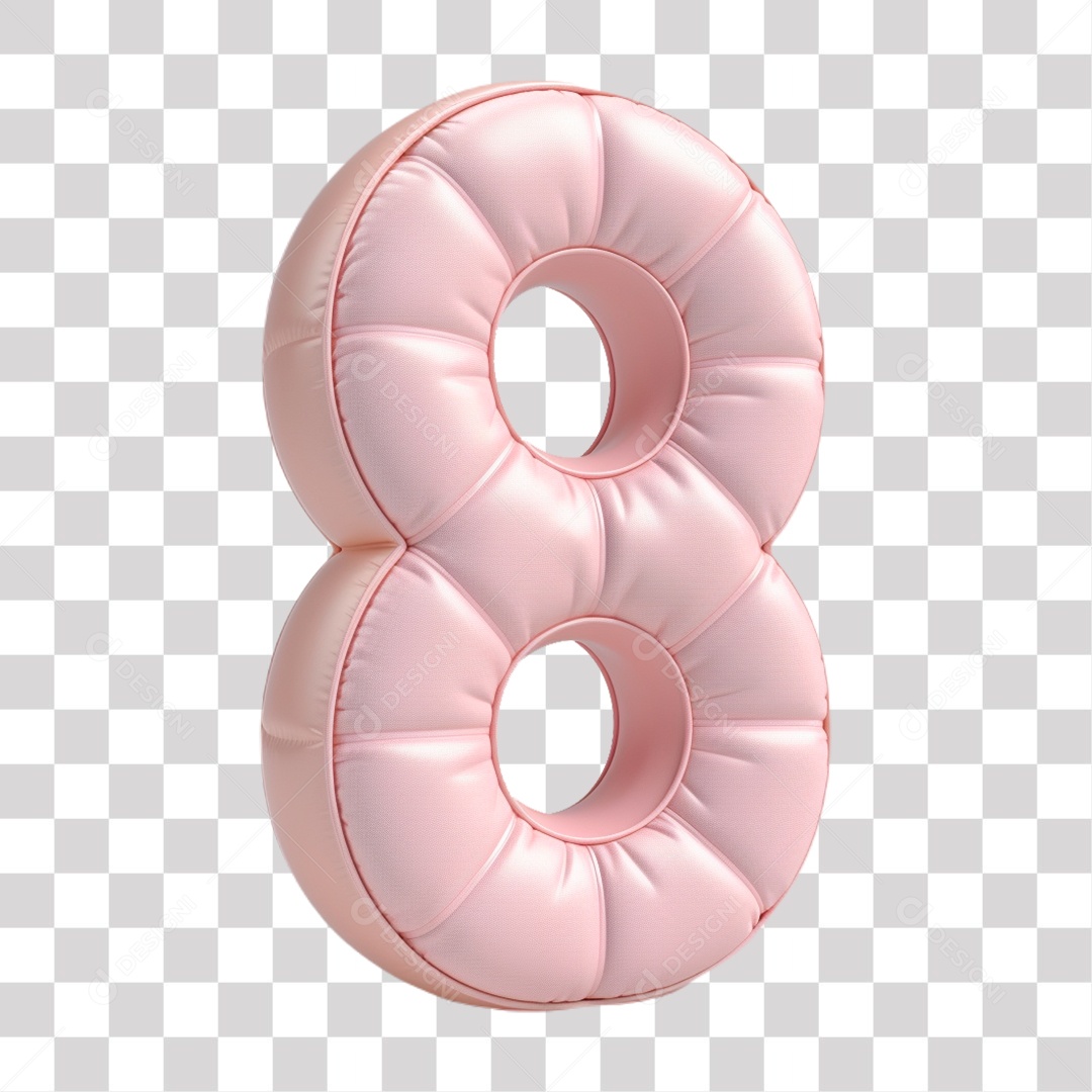 Elemento 3D Número 8 Rosa do Dia das Mulheres para Composição PNG Transparente