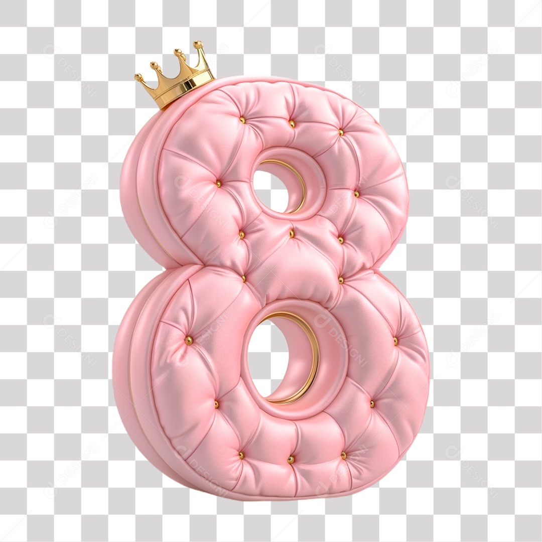 Número 8 Rosa com Coroa Elemento 3D do Dia Internacional das Mulheres para Composição PNG Transparente