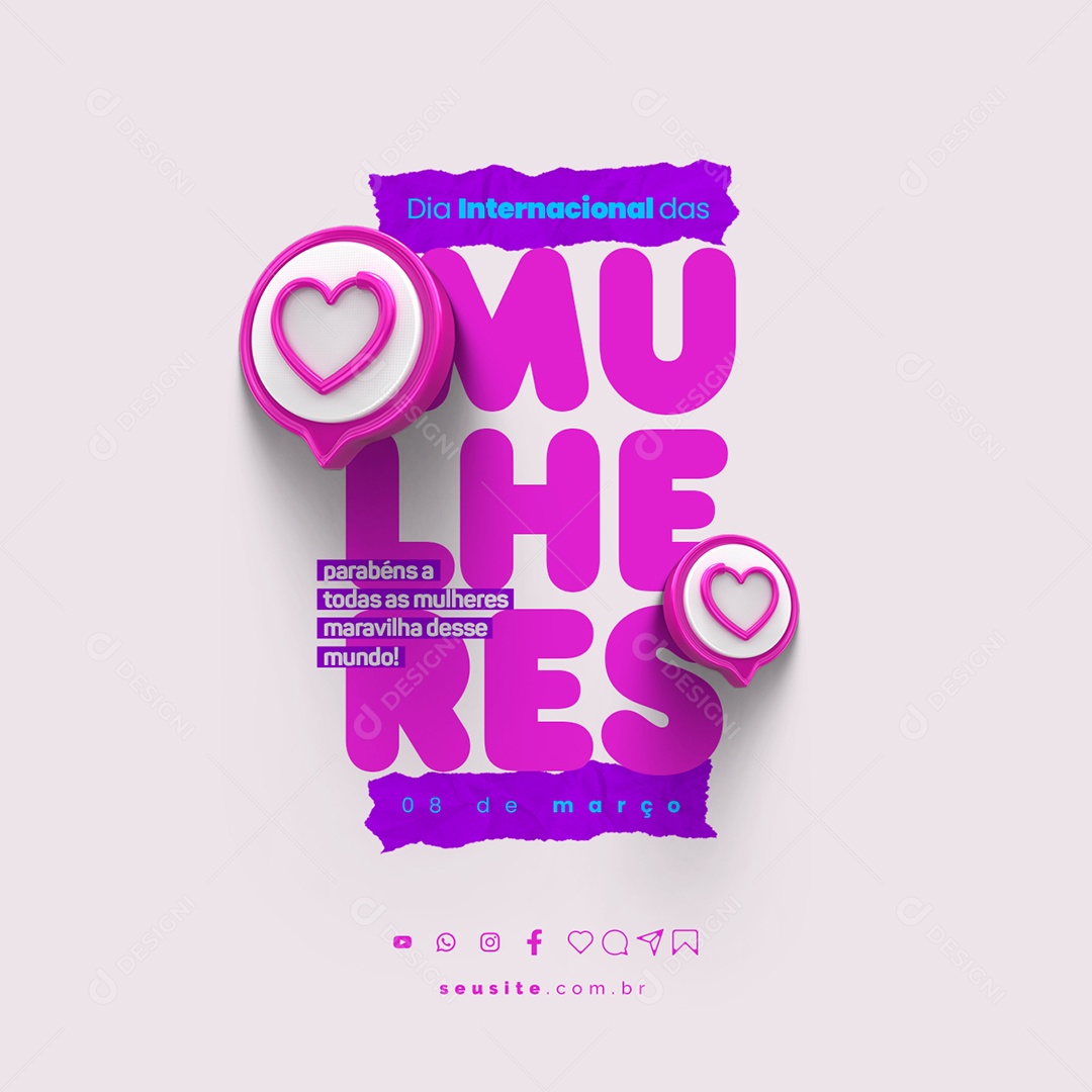 Dia Internacional das Mulheres 8 De Março parabéns a todas as mulheres Social Media PSD Editável