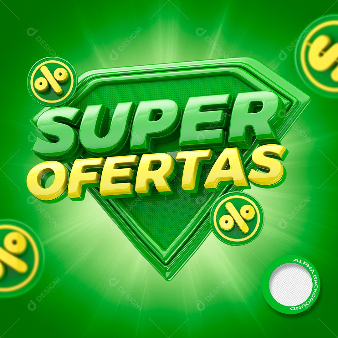 Super Ofertas Selo 3D Verde e Amarelo para Composição PSD