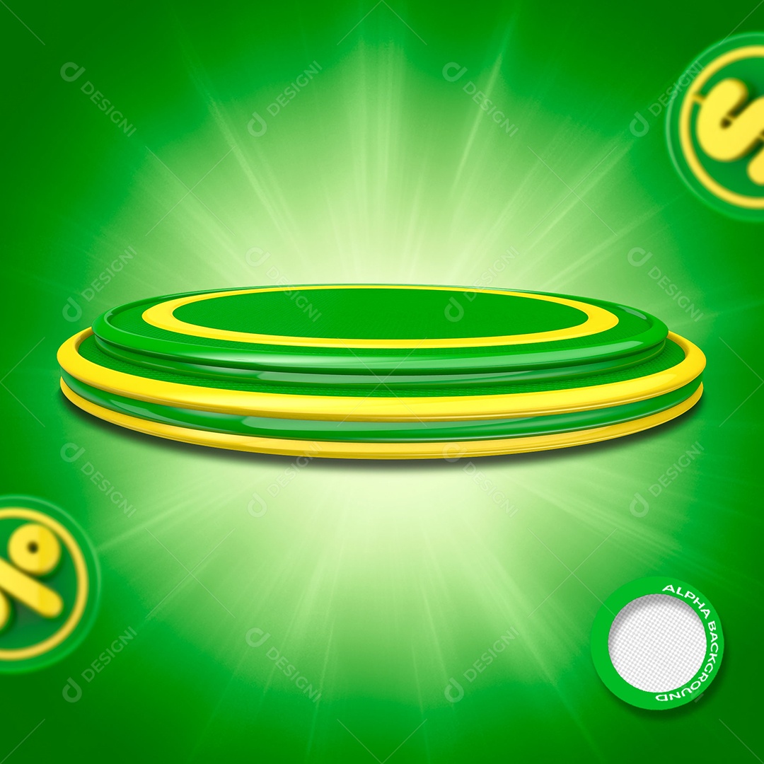 Pódio de Super Ofertas Elemento 3D Verde e Amarelo para Composição PSD