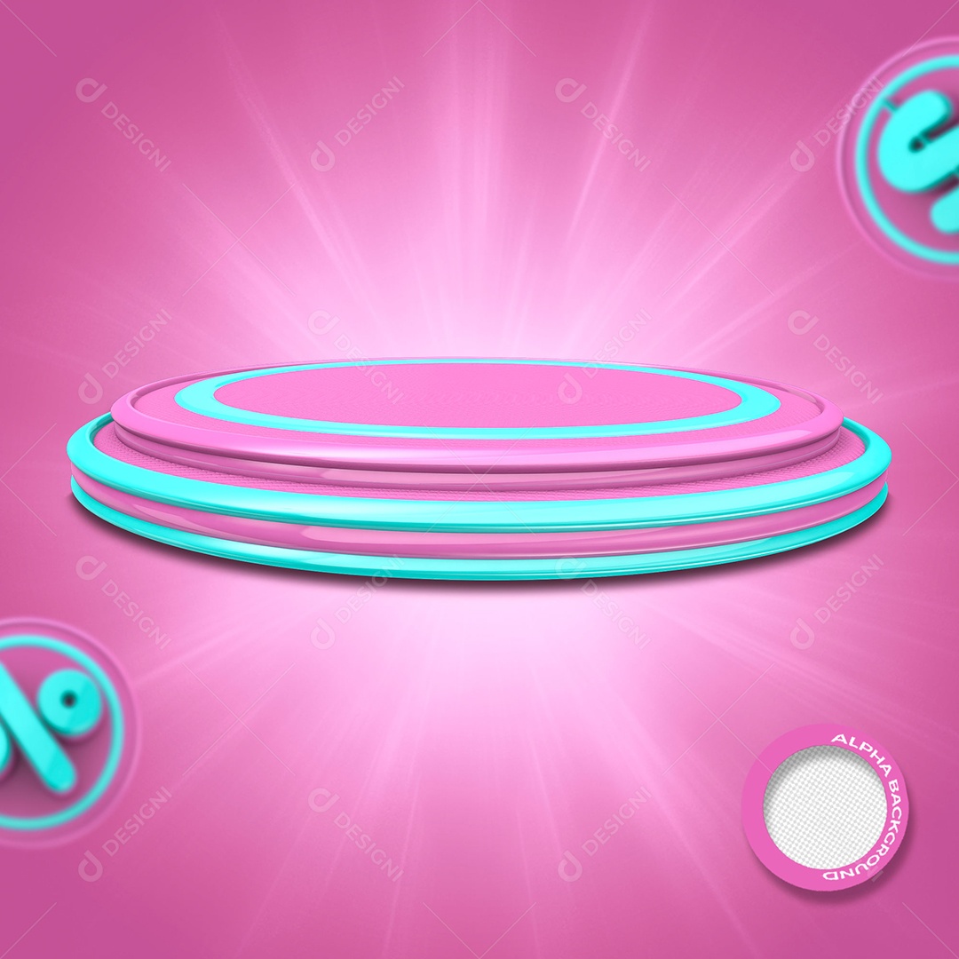 Pódio de Super Ofertas Elemento 3D Rosa e Azul para Composição PSD