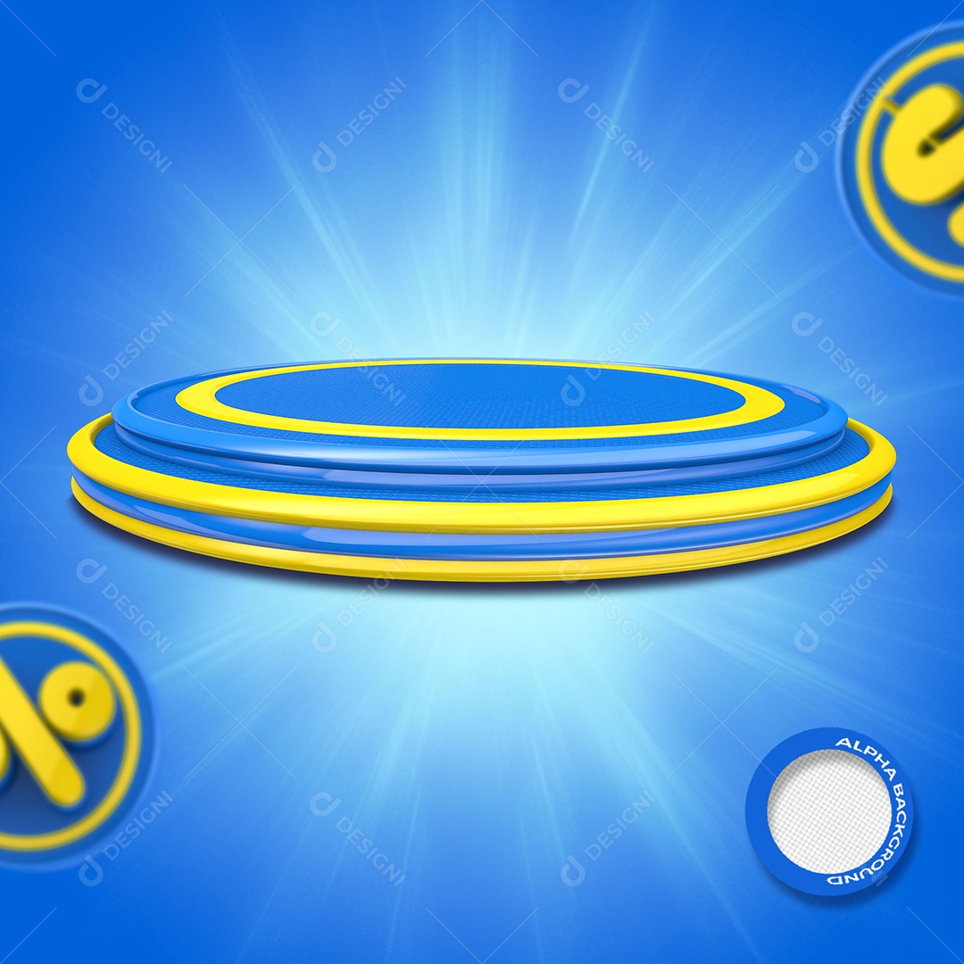Pódio de Super Ofertas Elemento 3D Azul e Amarelo para Composição PSD