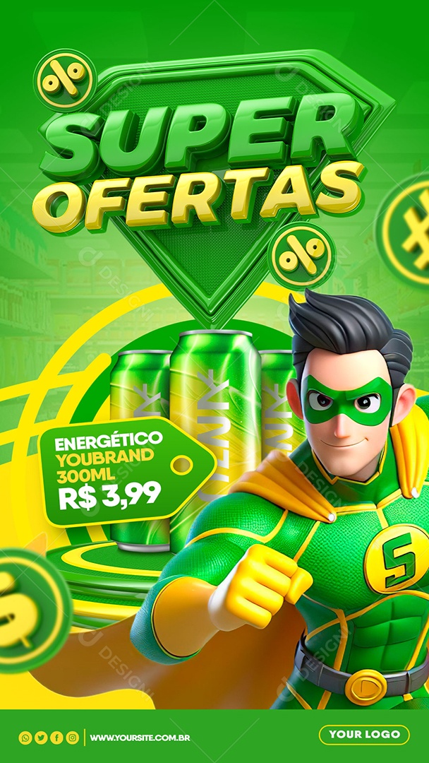 Story Supermercado Super Ofertas Energético Brand Social Media PSD Editável
