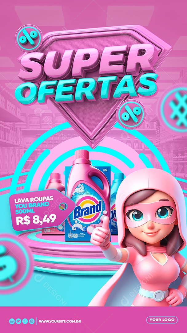Story Supermercado Super Ofertas Lava Roupas Brand Social Media PSD Editável
