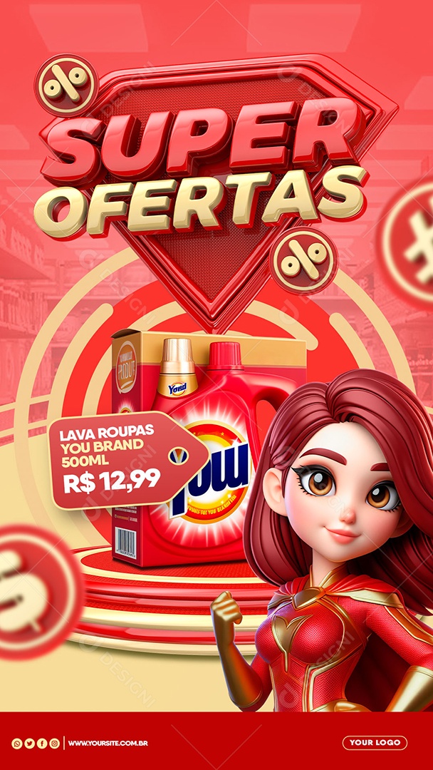 Story Supermercado Super Ofertas Lava Roupas Social Media PSD Editável