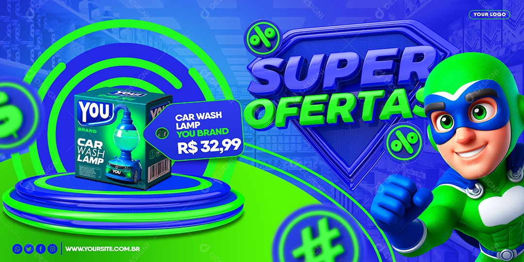 Banner Oficina Mecânica Super Ofertas Car Wash Lamp Social Media PSD Editável