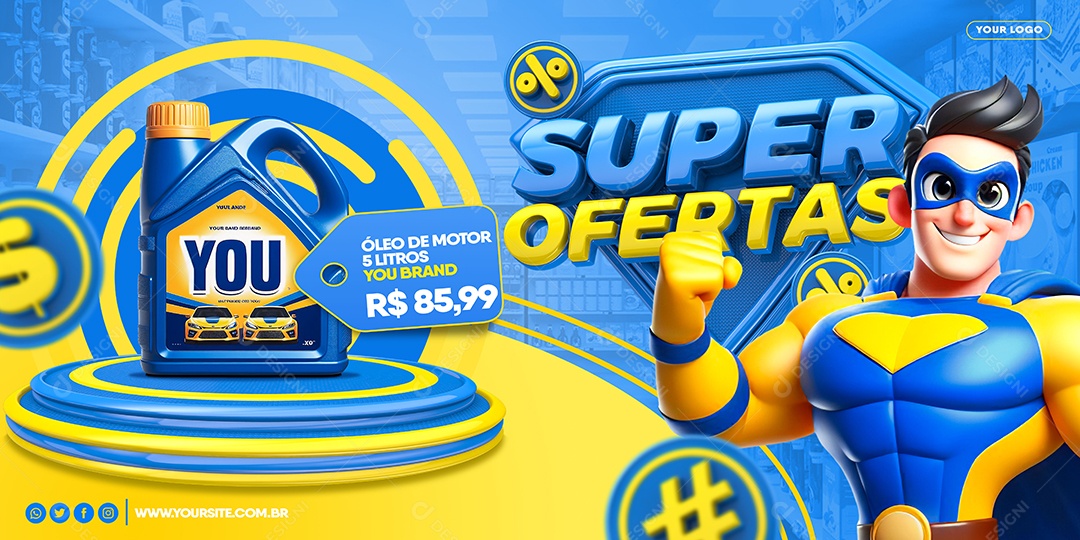 Banner Super Ofertas Óleo de Motor 5 Litros Oficina Mecânica Social Media PSD Editável