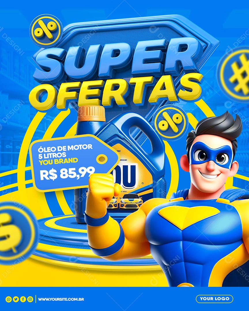 Super Ofertas Óleo de Motor 5 Litros Oficina Mecânica Social Media PSD Editável