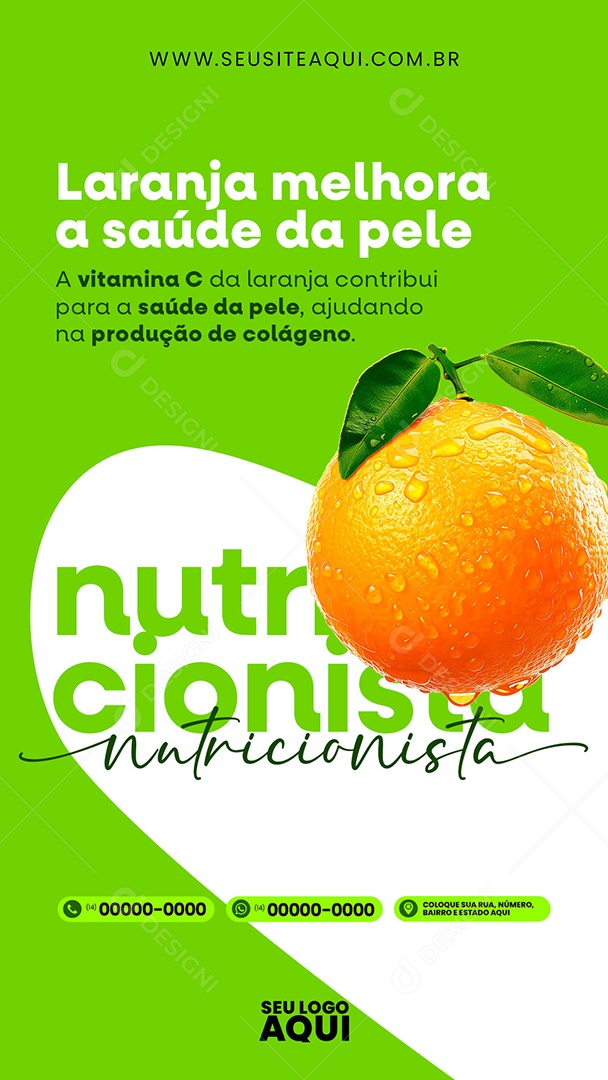 Story Nutricionista Laranja Melhora a Saúdee da Pele Social Media PSD Editável
