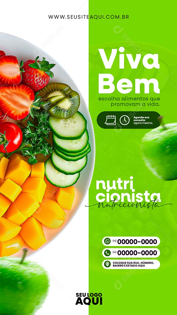 Story Nutricionista Viva Bem Escolha Alimentos que Promovam a Vida Social Media PSD Editável