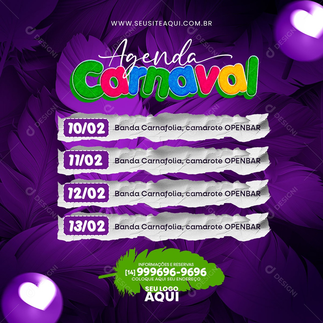 Feed Agenda Carnaval Banda Carnafolia Camarote Openbar Social Media PSD Editável
