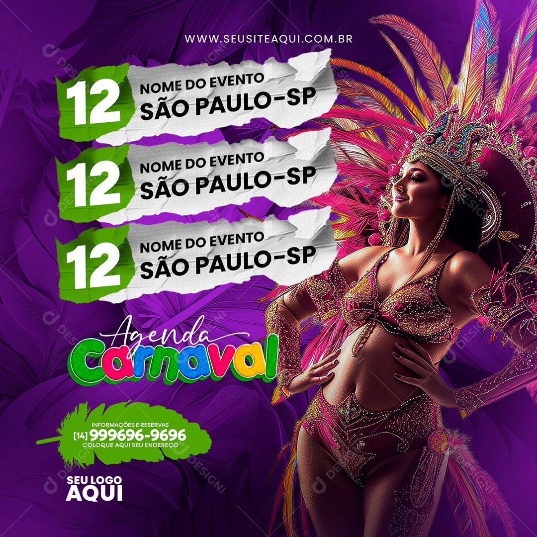 Feed Agenda Carnaval São Paulo Social Media PSD Editável