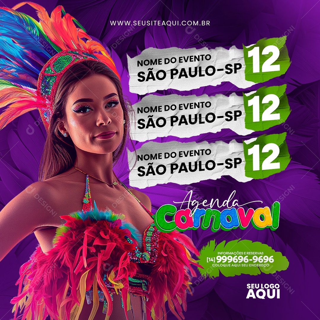 Feed Agenda Carnaval Social Media PSD Editável