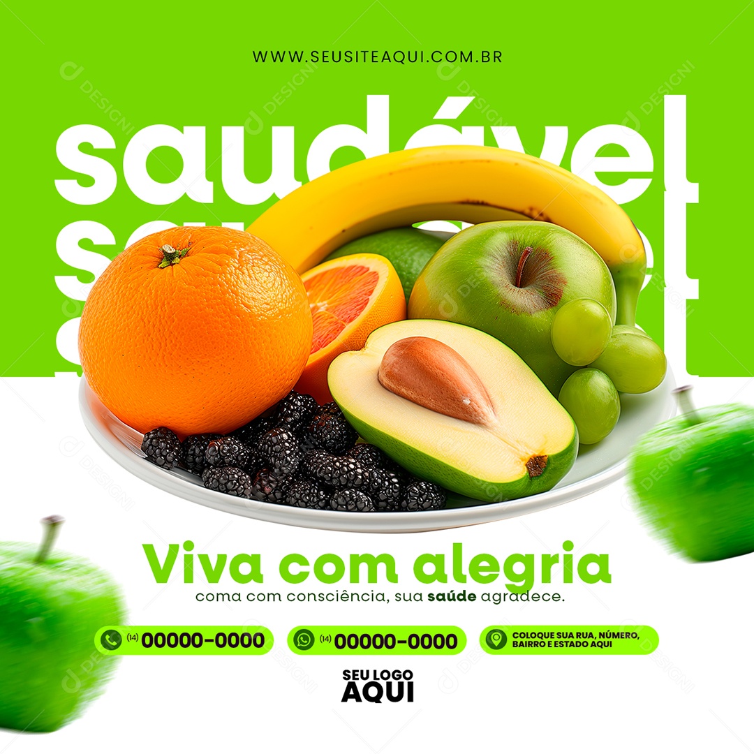 Feed Nutricionista Viva com Alegria Coma com Consciência sua Saúde Agradece Sociall Media PSD Editável