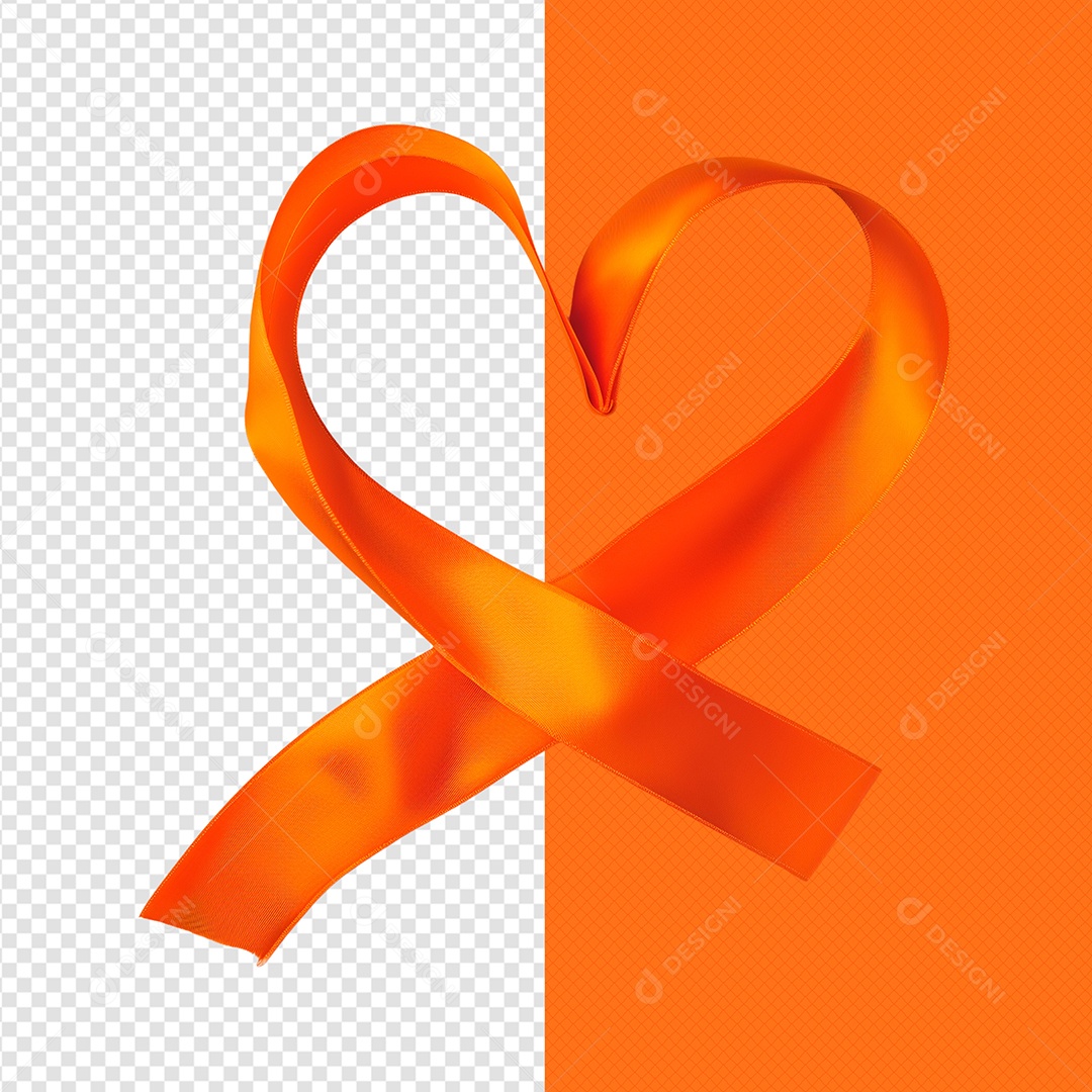 Fita 3D com forma de coração Elemento Fevereiro Laranja para Composição PSD