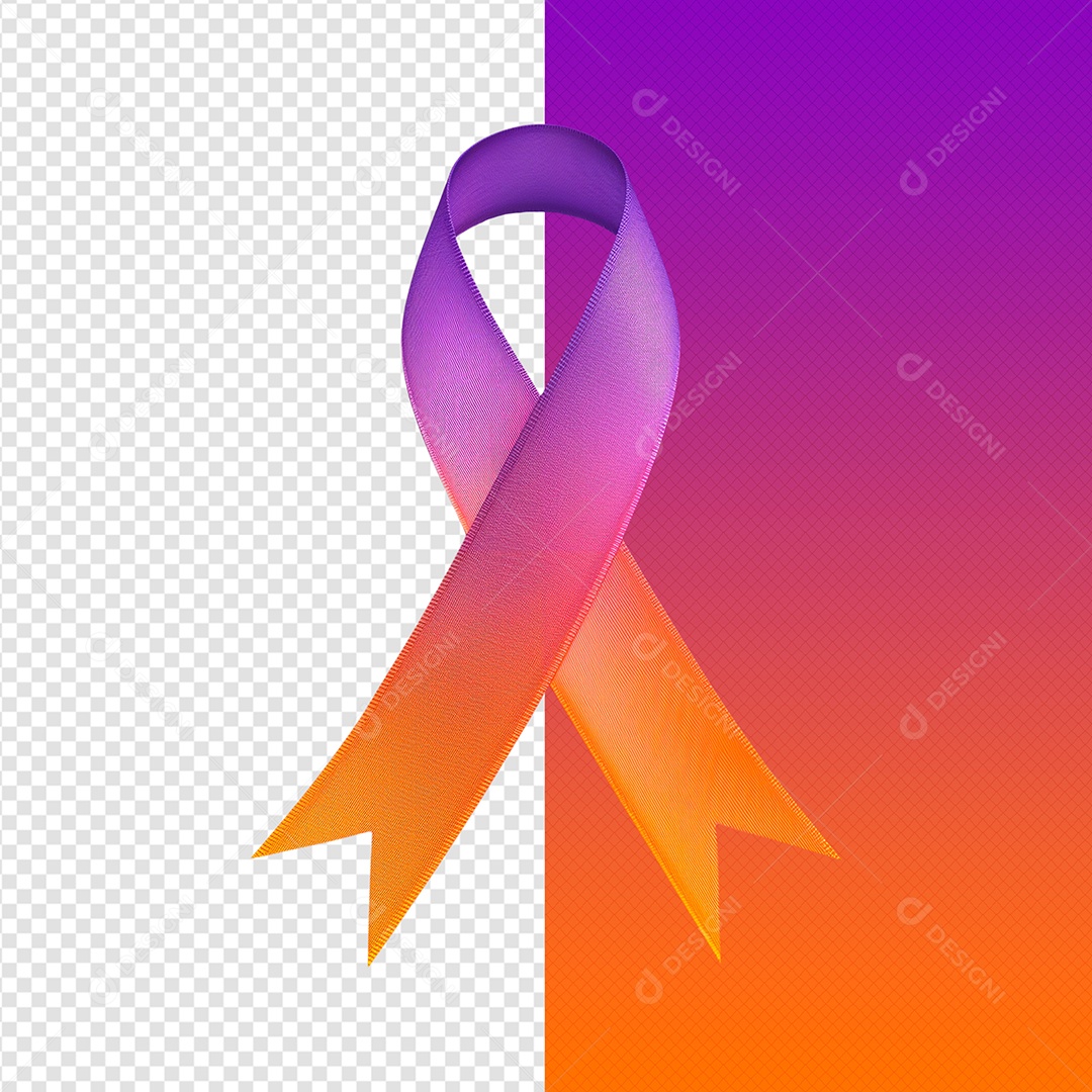 Fita 3D Elemento de Fevereiro Laranja e Roxo para Composição PSD