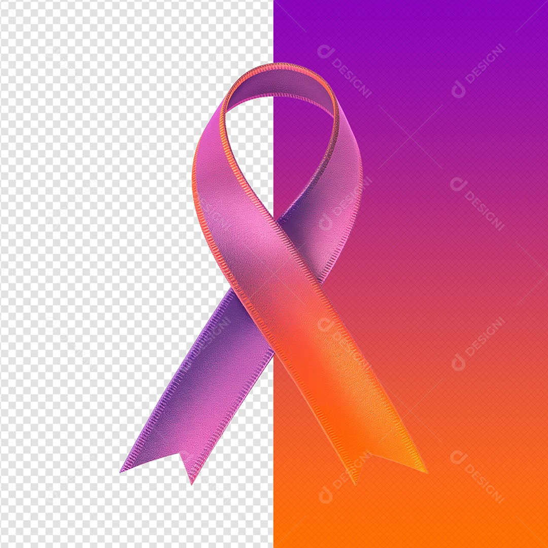 Fita 3D Elemento de Fevereiro Laranja e Roxo para Composição PSD